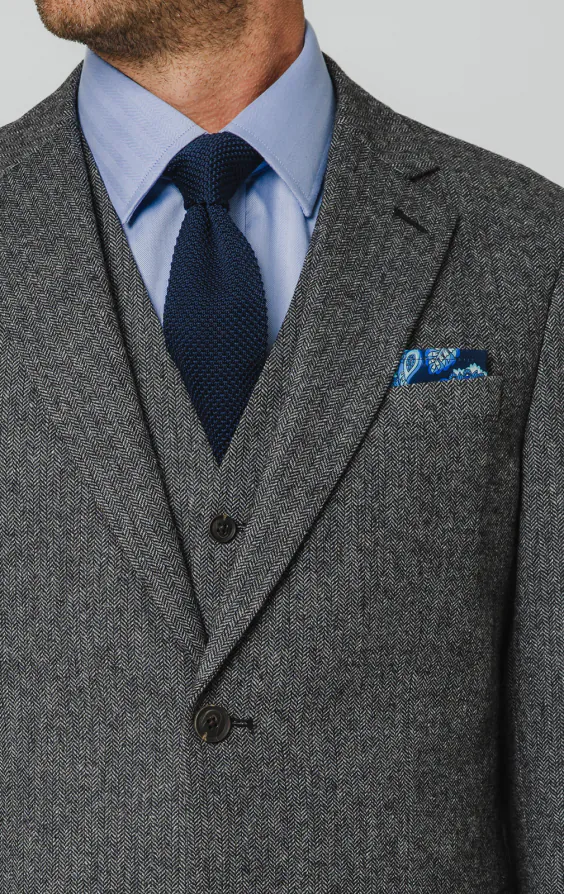 Grau Fischgrätenmuster Tweed 3-Teilig Anzug - photo 3 Grau Fischgrätenmuster Tweed 3-Teilig Anzug - photo 3