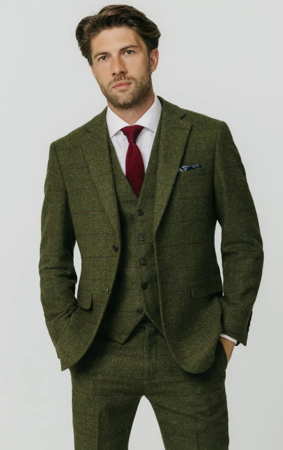 Tweed Anzug, Grün, Großes Karo, 3-Telig Tweed Anzug, Grün, Großes Karo, 3-Telig