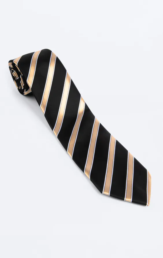 Schwarz Krawatte mit Goldstreifen - photo 2