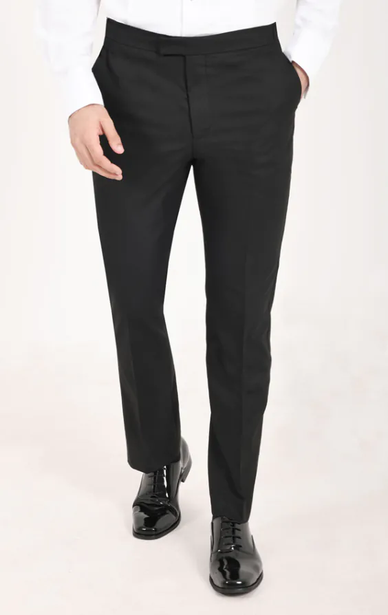 Dobell Schwarze Slim Fit Smoking-Hose mit Satin-Seitenstreifen Dobell Schwarze Slim Fit Smoking-Hose mit Satin-Seitenstreifen