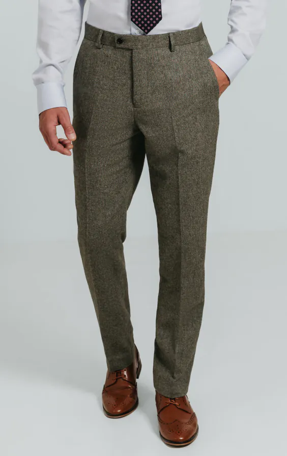 Salbeigrün Fischgrätenmuster Tweed Anzug Hose Salbeigrün Fischgrätenmuster Tweed Anzug Hose