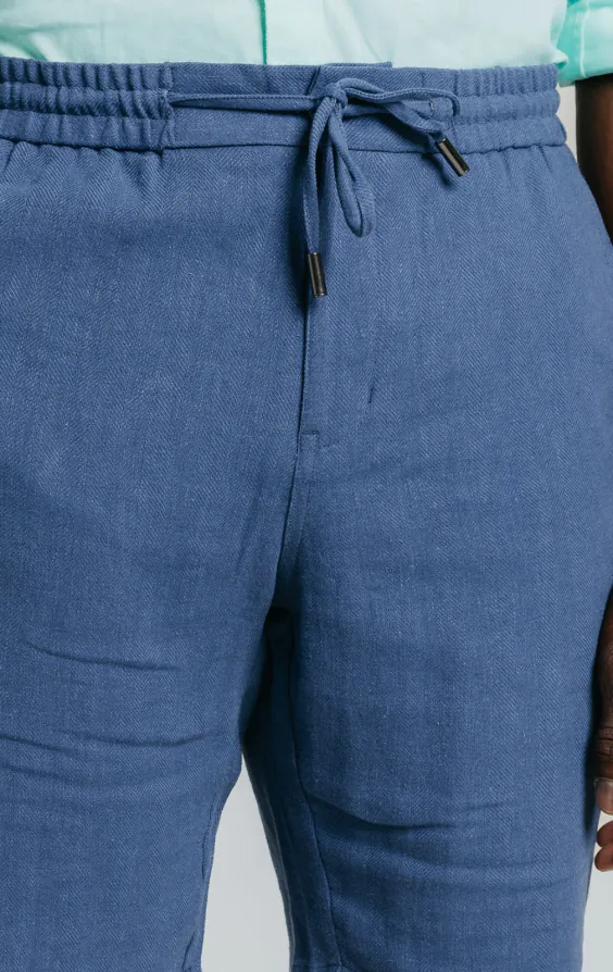 Blaue Leinenshorts mit Fischgrätenmuster - photo 2