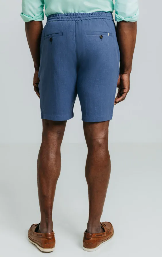 Blaue Leinenshorts mit Fischgrätenmuster - photo 3