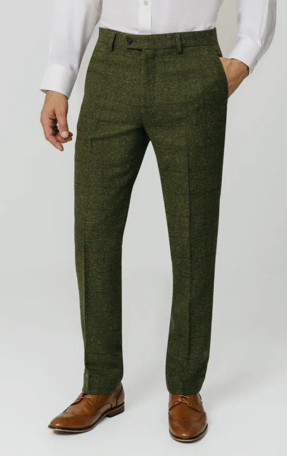Jungen Anzug 3-teilig Olive Grün - Tweed Karo Anzug Für Hochzeit & Festliche Anlässe