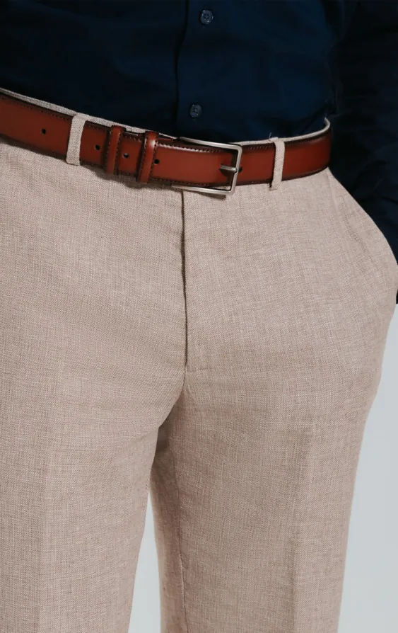 Dobell Leinen Hose, Sandfarben, Slim-Fit - photo 1