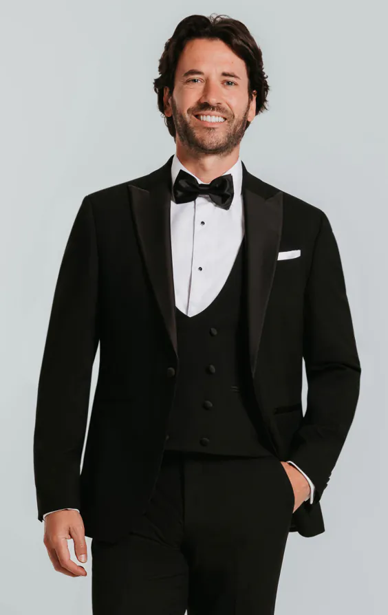 Schwarzer Slimfit Smoking mit Steigendem Revers, 3-Teilig Schwarzer Slimfit Smoking mit Steigendem Revers, 3-Teilig
