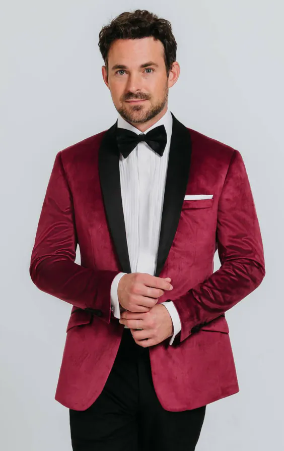 Smoking, Slim-Fit, Weinrot, Samt Smoking, Slim-Fit, Weinrot, Samt