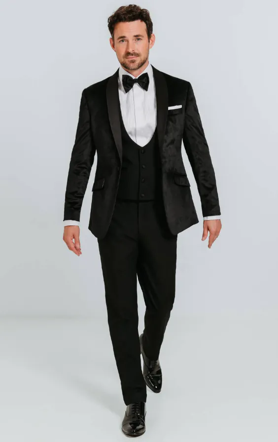Smoking, Slim-Fit, Schwarz, Samt - photo 2