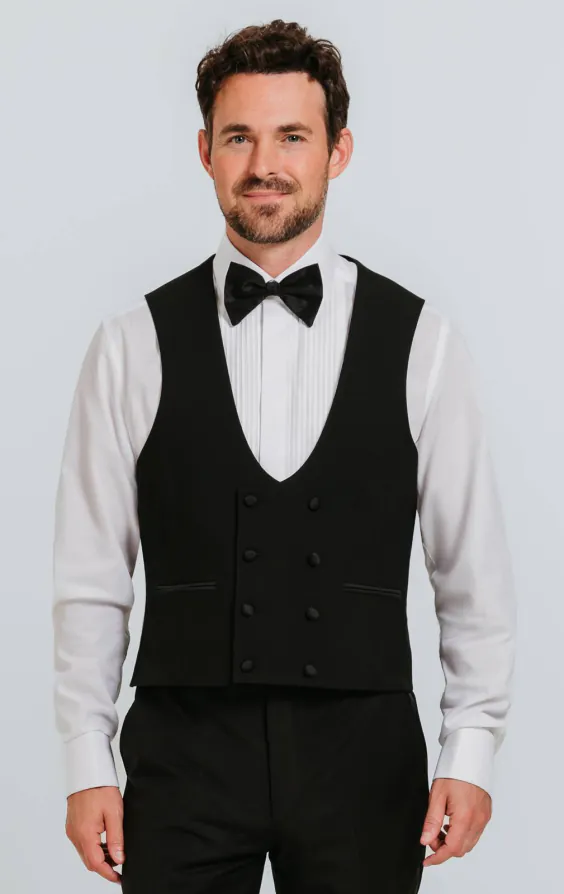 Smokingweste, Schwarz, Zweireihig, 100% Wolle Smokingweste, Schwarz, Zweireihig, 100% Wolle