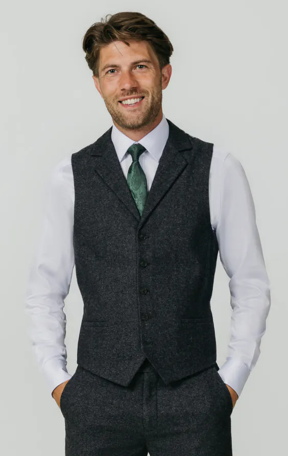 Donegal Tweed Weste, Grau, Fallendes Revers Donegal Tweed Weste, Grau, Fallendes Revers