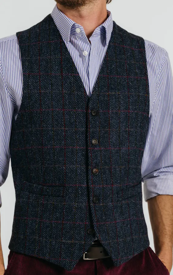 Harris Tweed Weste, Dunkelblau, Karomuster - photo 1