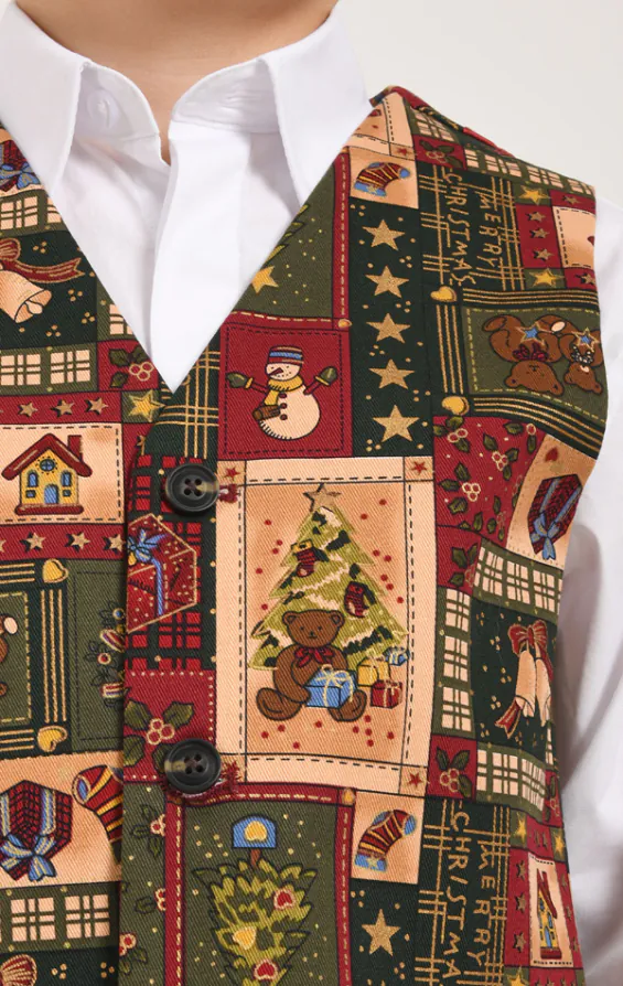 Grün Vintage Weihnachten drucken Weste für Jungen - photo 1 Grün Vintage Weihnachten drucken Weste für Jungen - photo 1