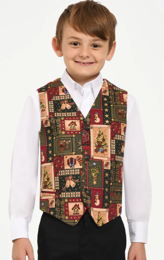 Grün Vintage Weihnachten drucken Weste für Jungen Grün Vintage Weihnachten drucken Weste für Jungen