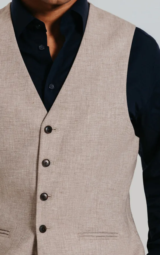 Leinen Weste, Sandfarben, Slim-Fit - photo 1