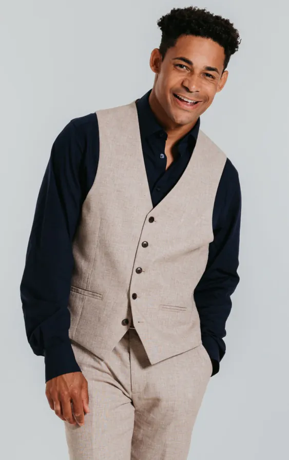 Leinen Weste, Sandfarben, Slim-Fit