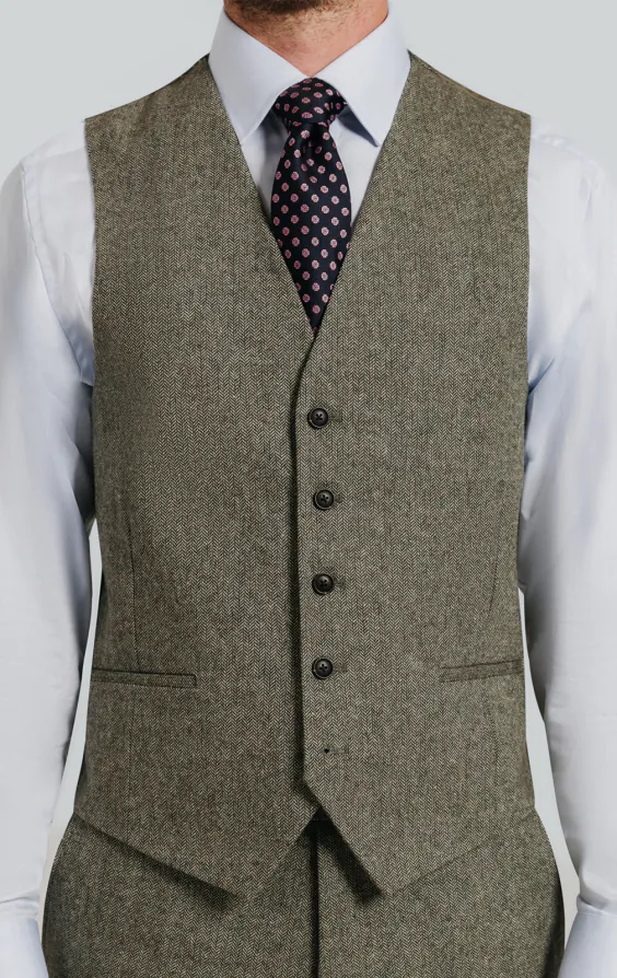 Salbeigrün Fischgrätenmuster Tweed Anzug Weste - photo 1