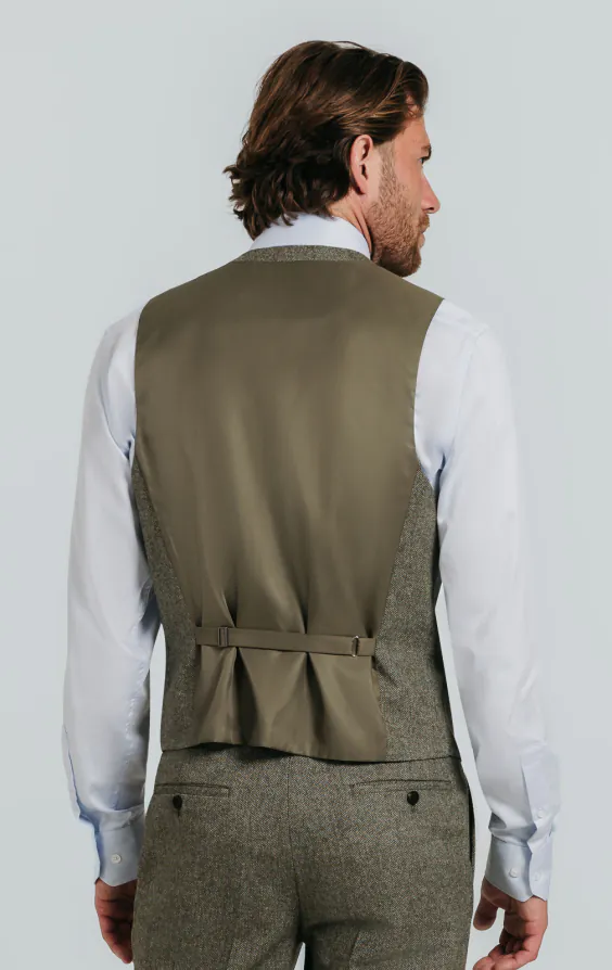 Salbeigrün Fischgrätenmuster Tweed Anzug Weste - photo 2
