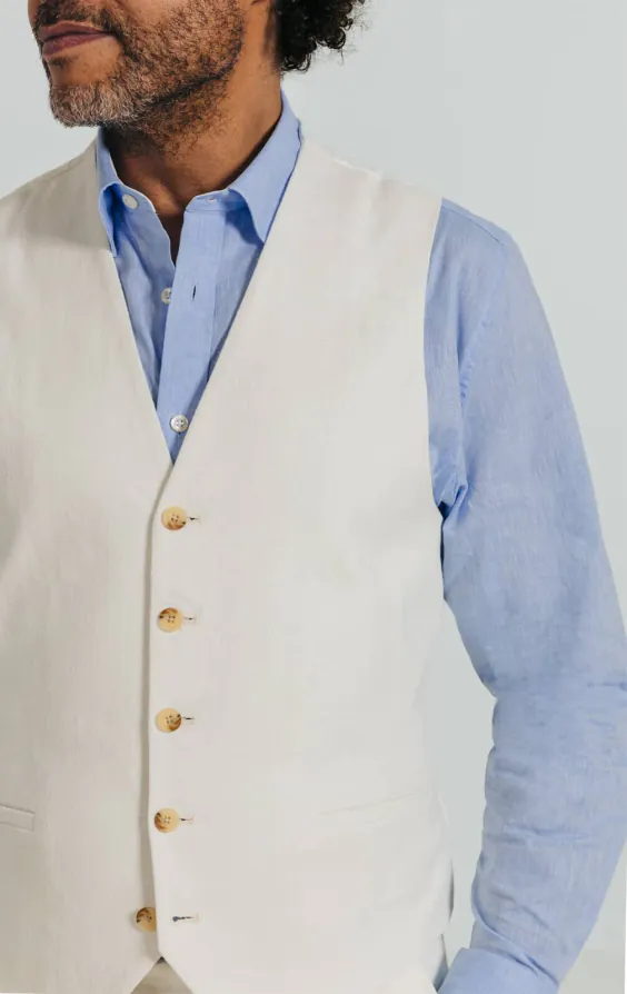 Naturweiß Weste aus Leinen-Twill - photo 1