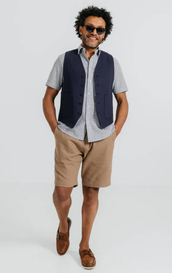 Marineblaue Weste aus Leinen-Twill - photo 1
