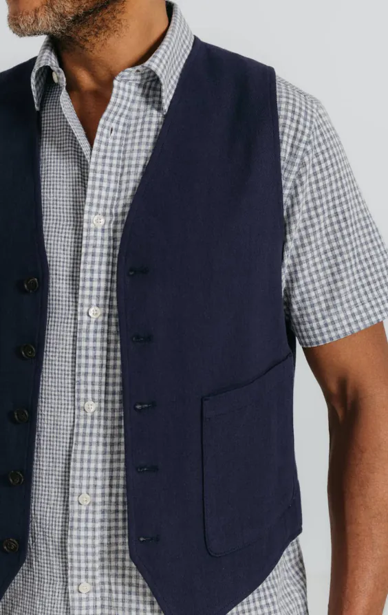 Marineblaue Weste aus Leinen-Twill - photo 2