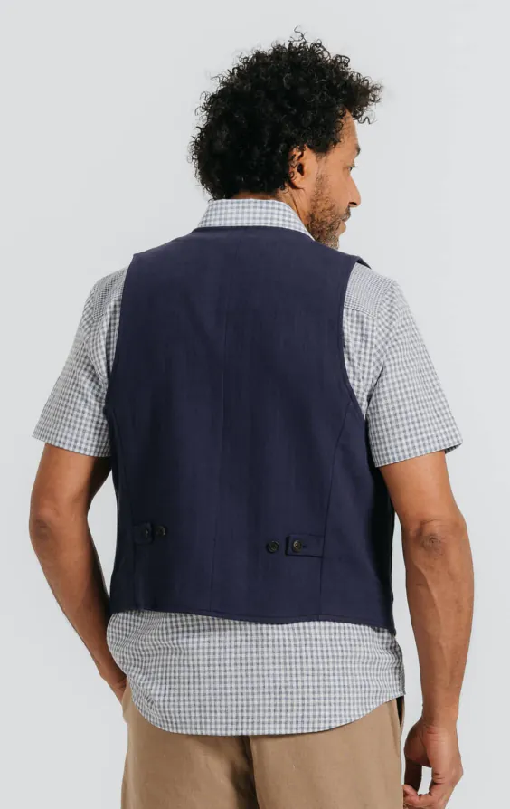 Marineblaue Weste aus Leinen-Twill - photo 3