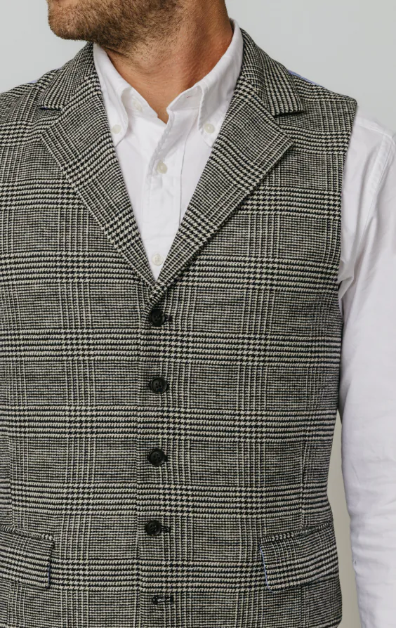 Schwarz und cremefarben Prince of Wales Tweed Karo Weste - photo 1 Schwarz und cremefarben Prince of Wales Tweed Karo Weste - photo 1
