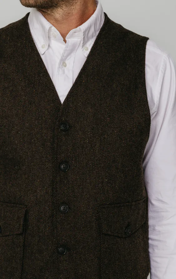 Braune Barleycorn Tweed Weste mit aufgesetzten Taschen - photo 2
