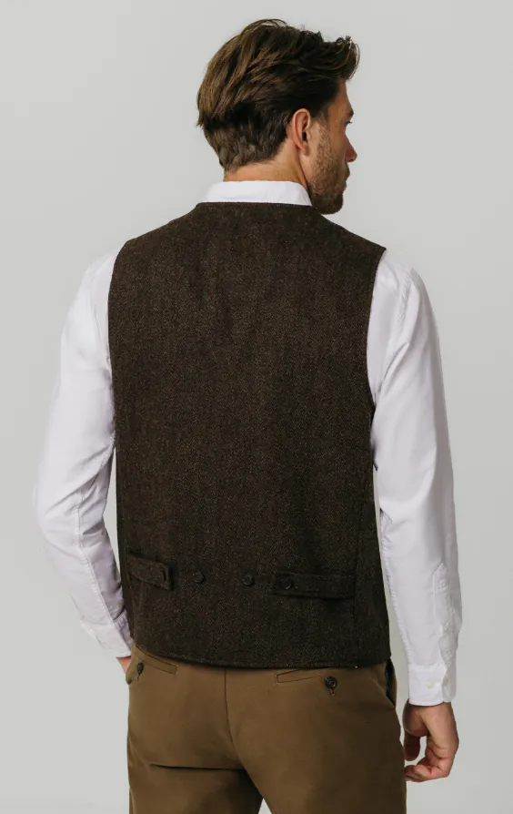 Braune Barleycorn Tweed Weste mit aufgesetzten Taschen - photo 3