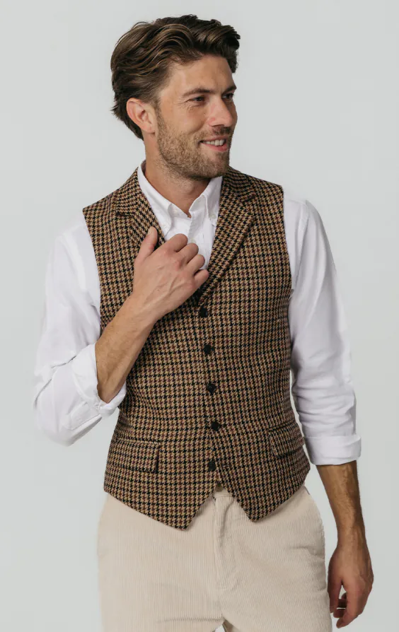 Braune Hahnentritt Tweed Weste Braune Hahnentritt Tweed Weste