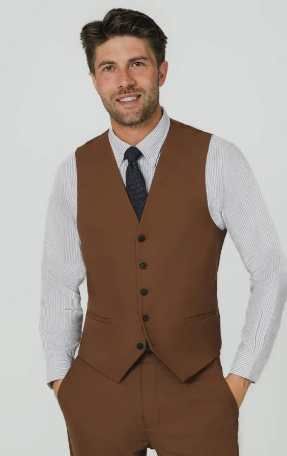 Mittelbraun Twill Weste Mittelbraun Twill Weste