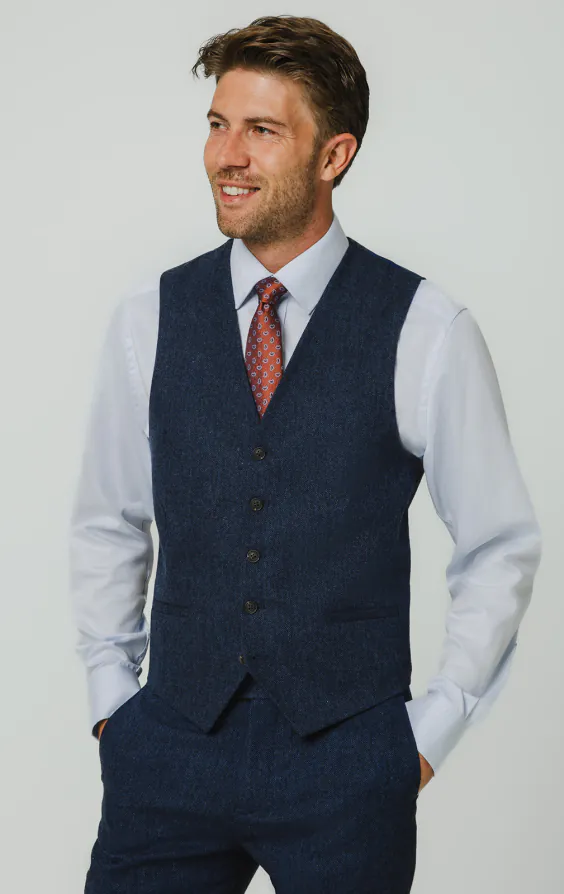 Blau Fischgrätenmuster Tweed 3-Teilig Anzug - photo 7 Blau Fischgrätenmuster Tweed 3-Teilig Anzug - photo 7