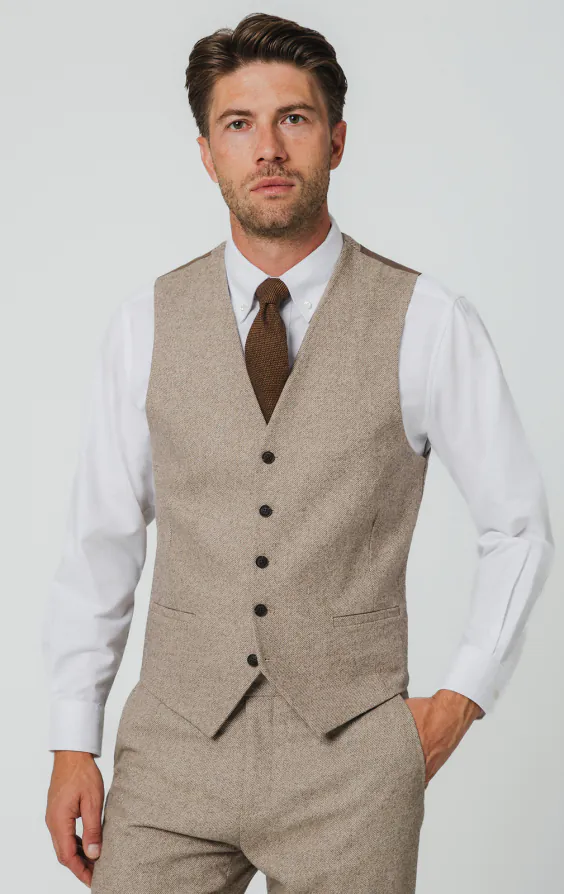 Kamelbraun Twill Tweed Weste