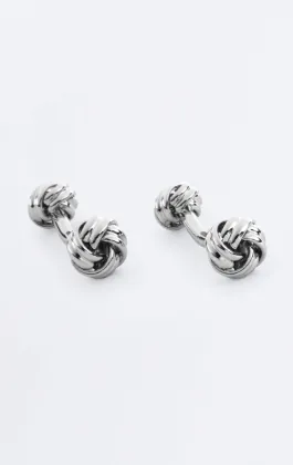 Silberfarbener Knotenstecker und Manschettenknopf-Set