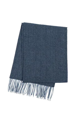 Blauer Wollschal mit Fischgrätenmuster