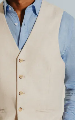 Leinen Weste, Cremefarben, Slim-Fit