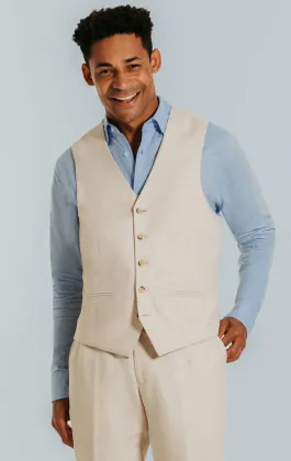 Leinen Weste, Cremefarben, Slim-Fit