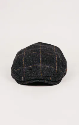 Marineblaue Twill-Karo-Flachmütze