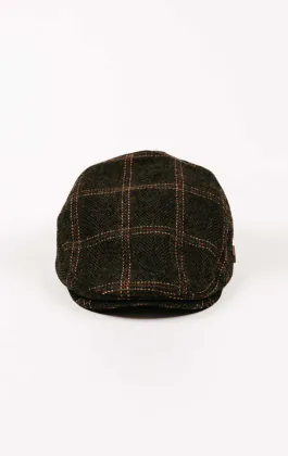 Olivgrün Twill-Karo-Flachmütze