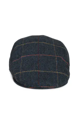 Tweed Flatcap, Dunkelblau mit Karomuster