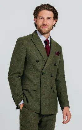 Tweed Jackett, Grün, Großes Karo, Zweireihig