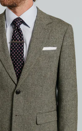 Salbeigrün Fischgrätenmuster Tweed Anzug Jackett