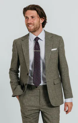 Salbeigrün Fischgrätenmuster Tweed Anzug Jackett