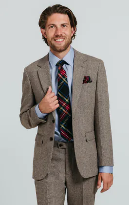 Braun Fischgrätenmuster Tweed Anzug Jackett