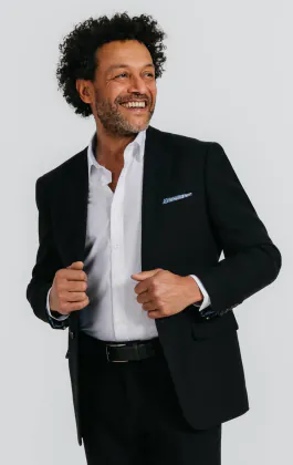 Schwarzes Anzugjacke aus Leinen-Twill
