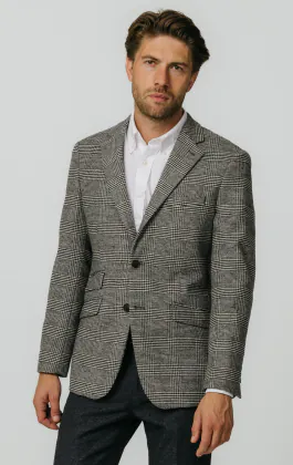 Schwarz und cremefarben Prince of Wales Tweed Karo Jackett