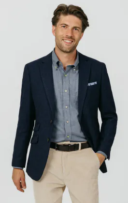 Marineblau Tweed Jackett mit Fischgrätmuster