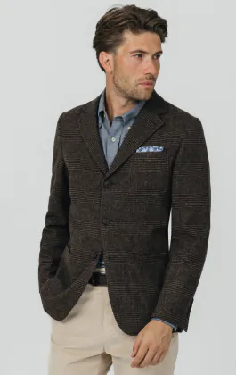 Braune Prince of Wales Tweed Karo Jackett mit aufgesetzten Taschen