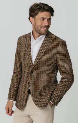 Braune Hahnentritt Tweed Jackett