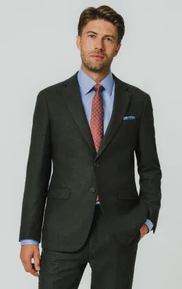 Dunkelgrün Fischgrätenmuster Tweed Anzug Jackett