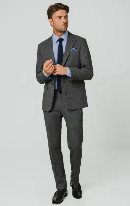 Grau Fischgrätenmuster Tweed Anzug Jackett